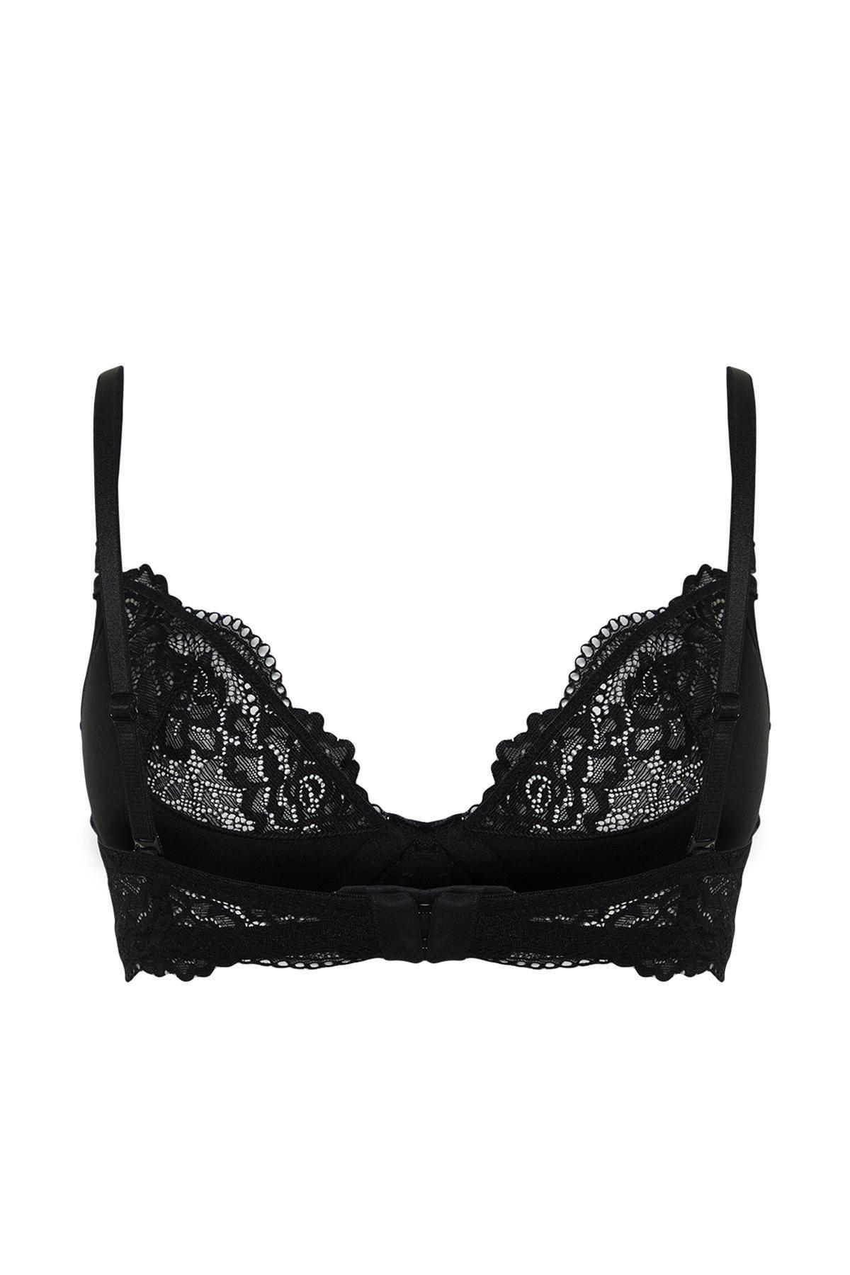 Black Laced Lined Knitted Bra, , large image number 6