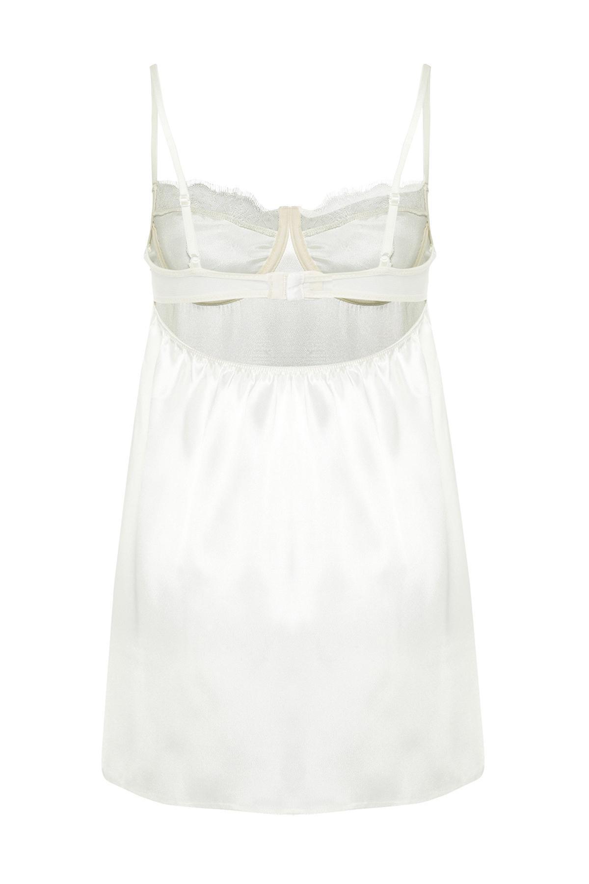 White Laced Detailed Fancy Nightgown, , large image number 6