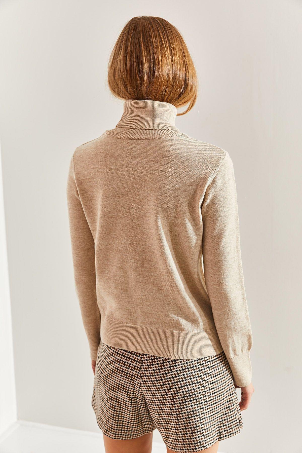 Beige Turtleneck Knitted Sweater, Beige, large image number 1
