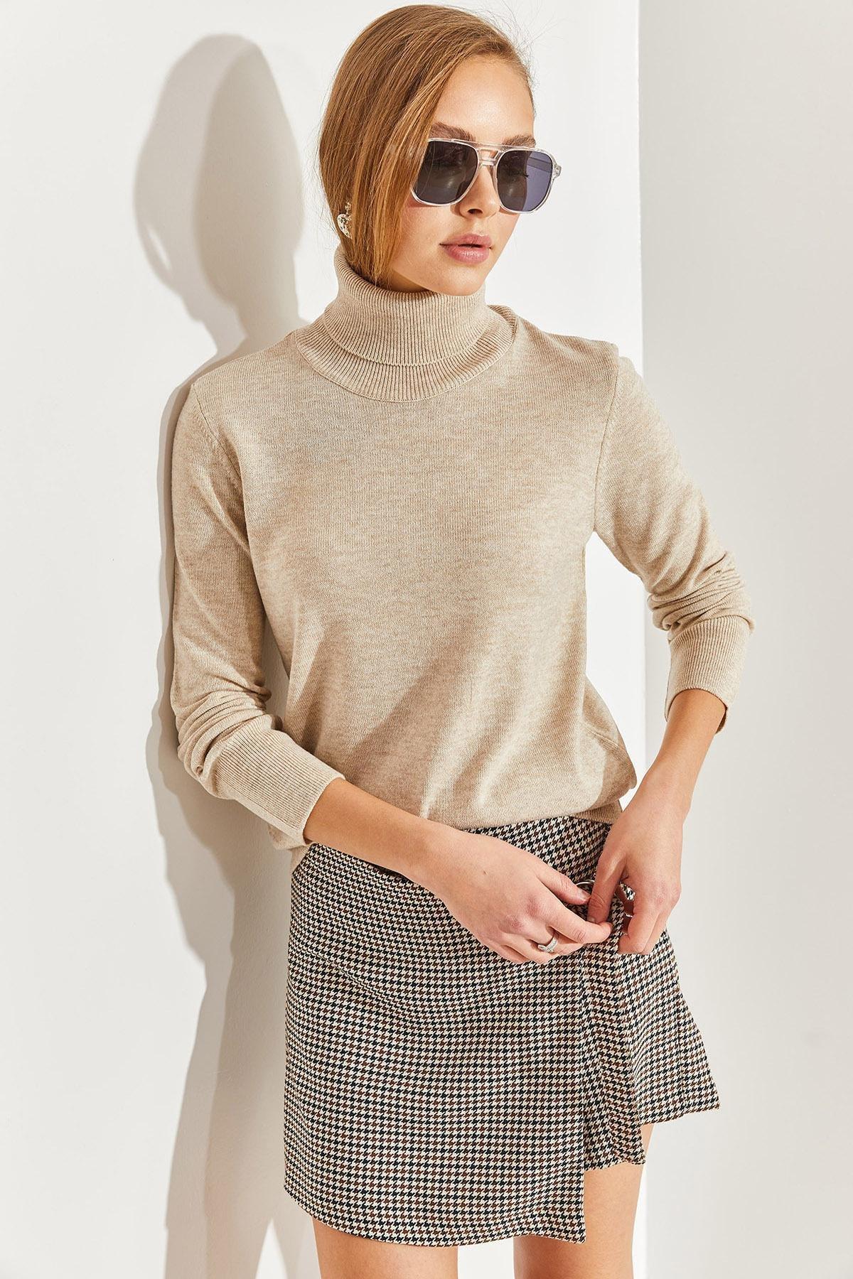 Beige Turtleneck Knitted Sweater, Beige, large image number 2