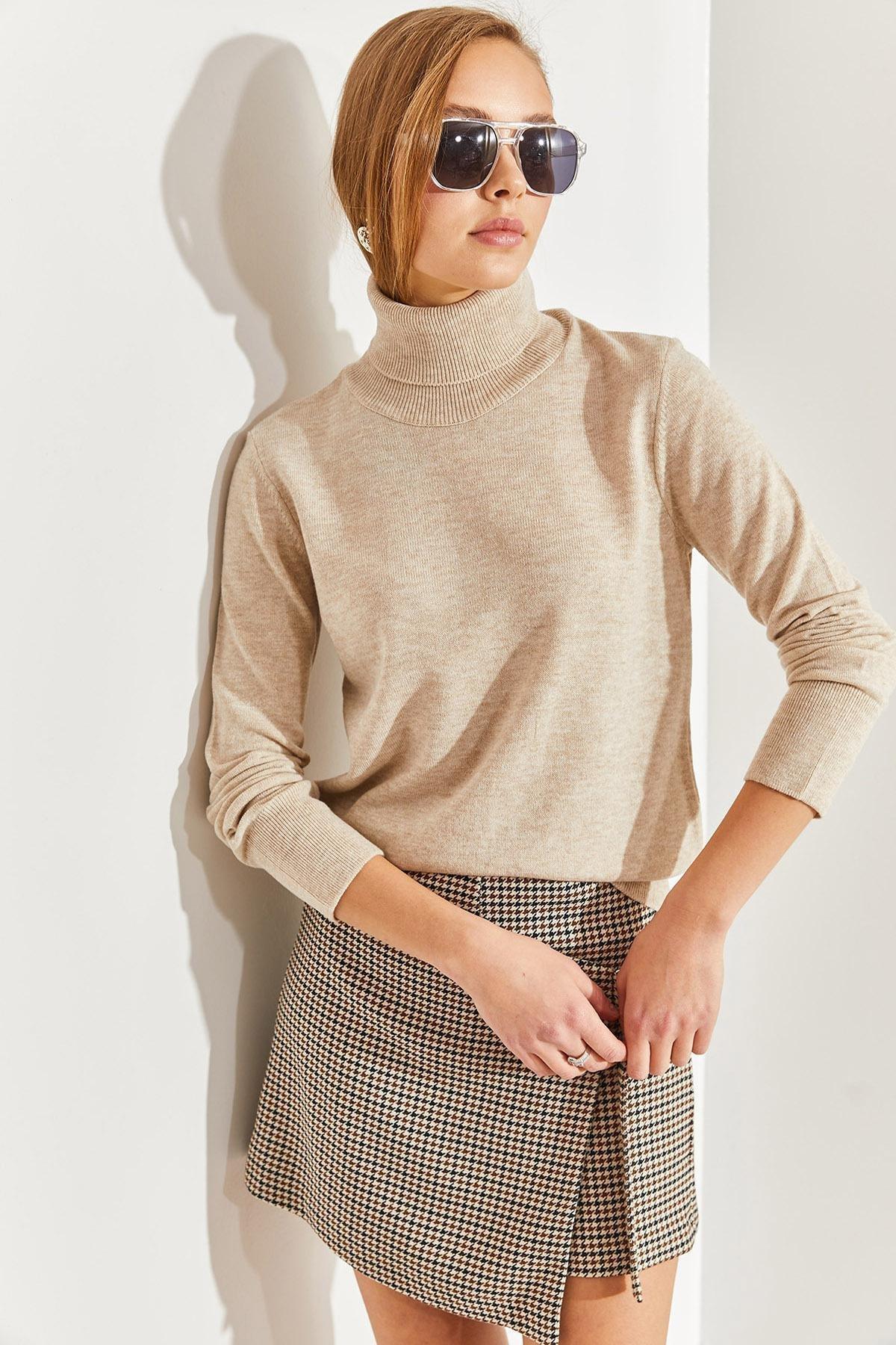 Beige Turtleneck Knitted Sweater, Beige, large image number 3