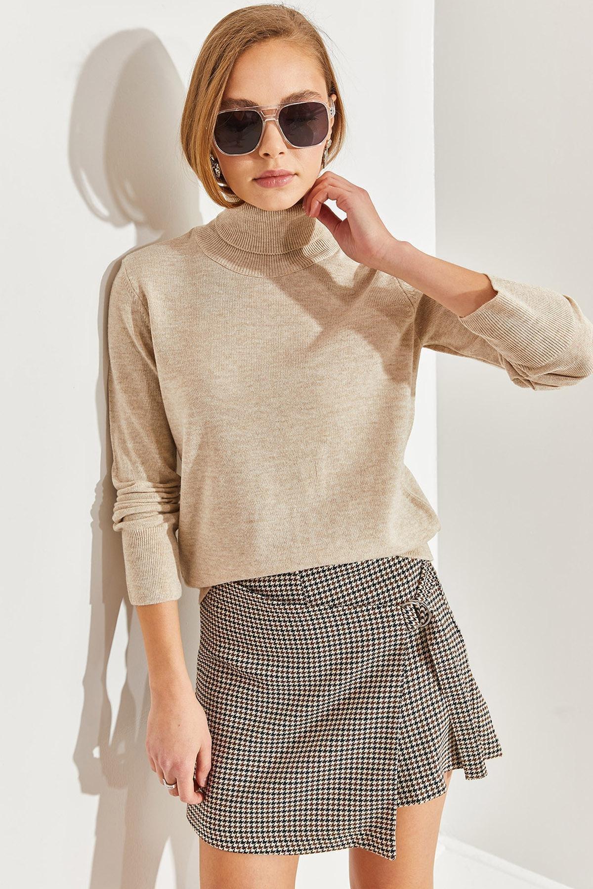 Beige Turtleneck Knitted Sweater, Beige, large image number 4
