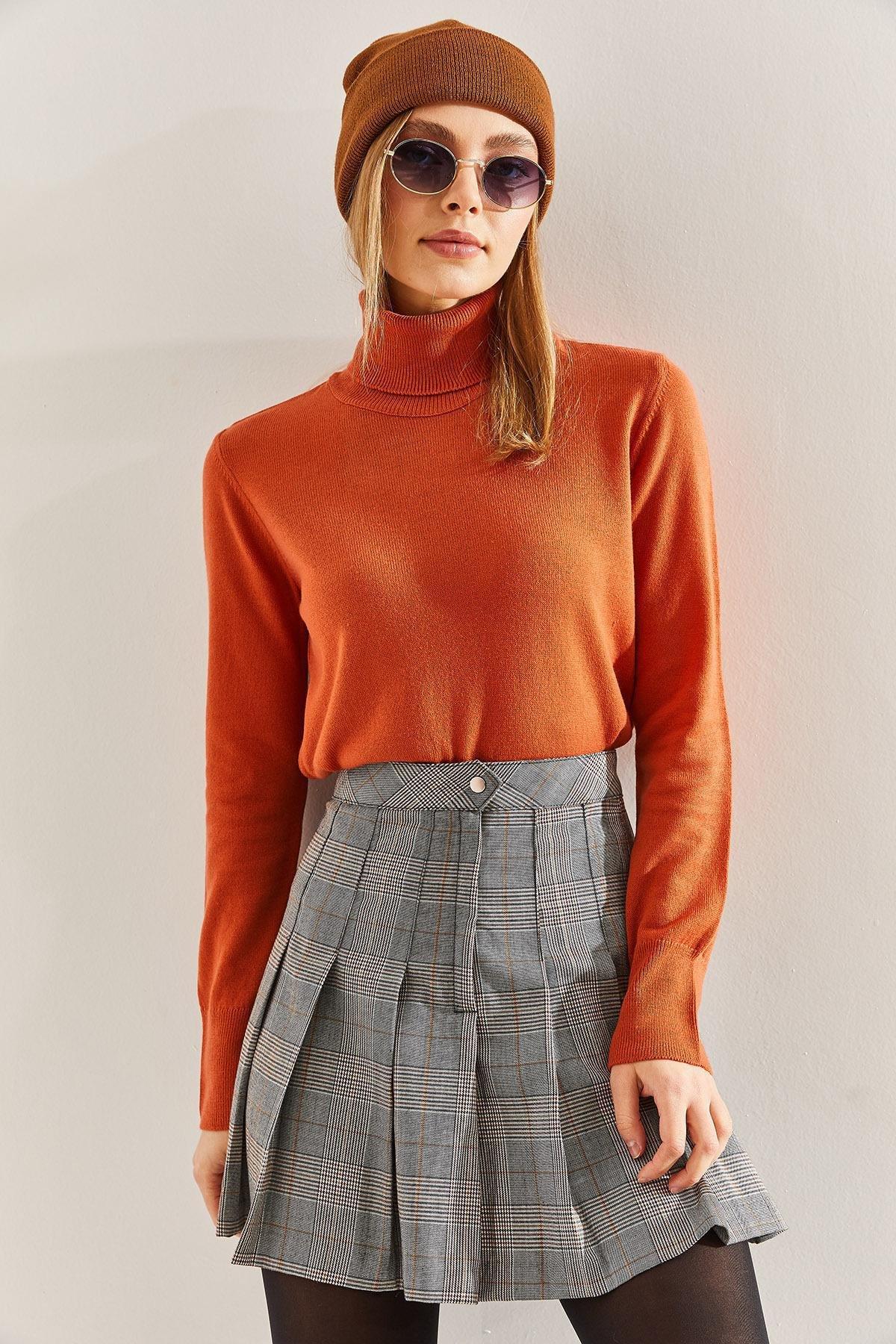 Orange Turtleneck Knitted Sweater, Orange, large image number 2