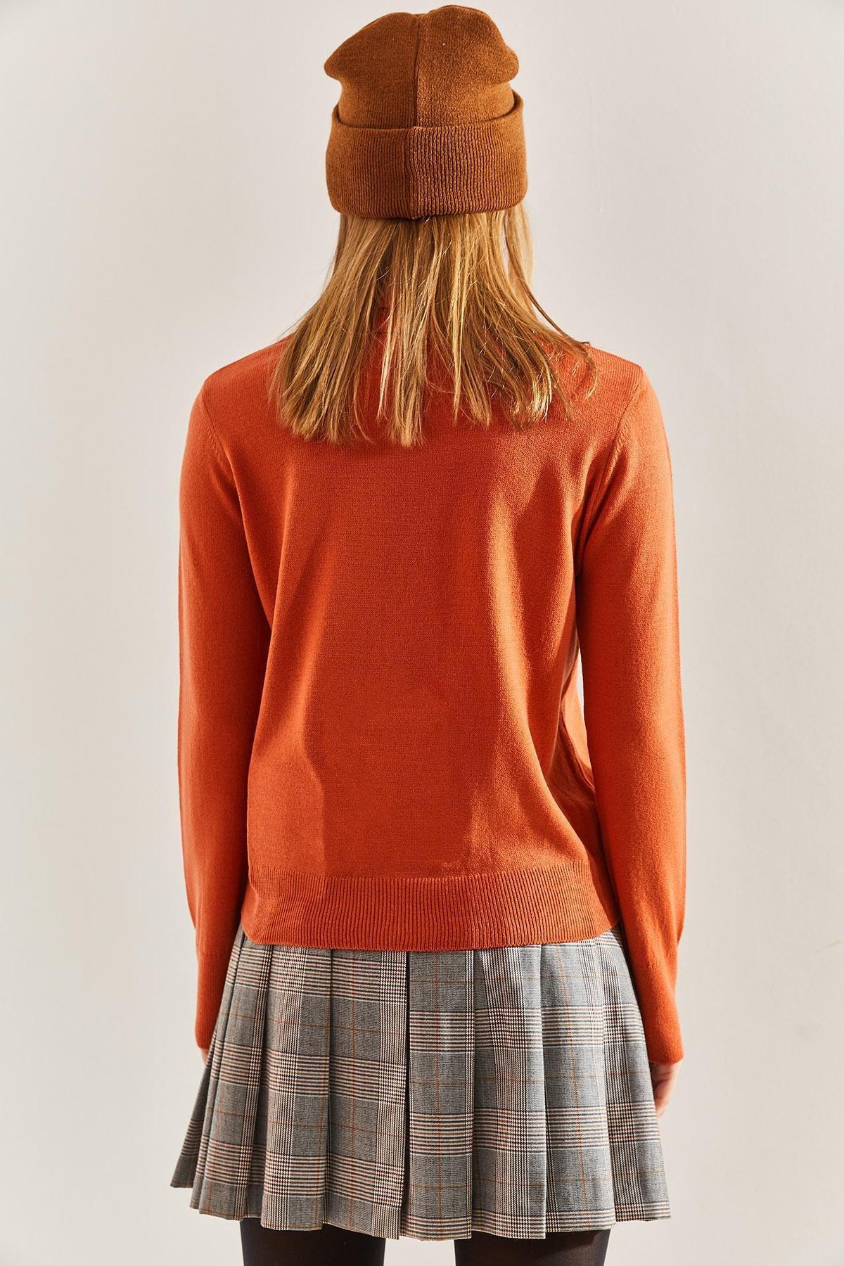 Orange Turtleneck Knitted Sweater, Orange, large image number 3