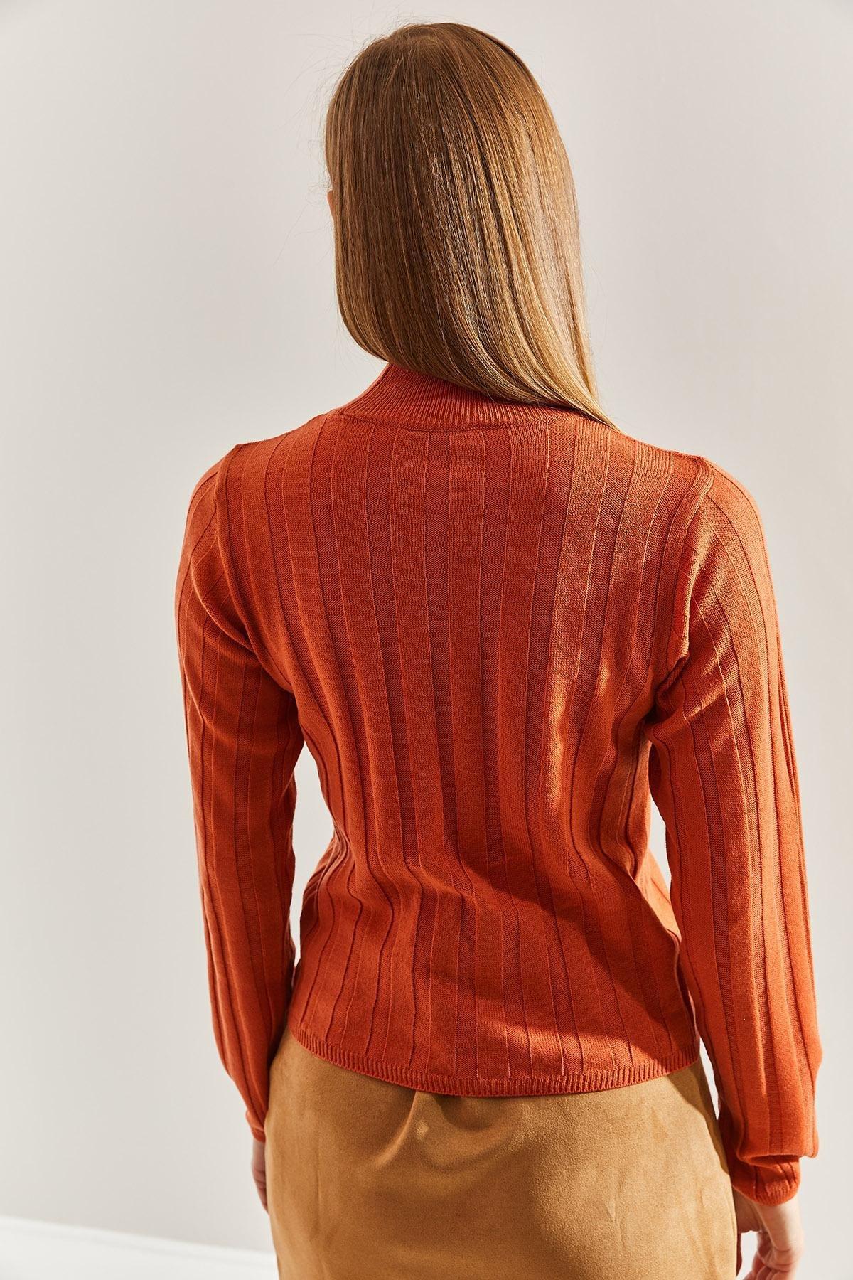 Orange Turtleneck Ribbed Sweater, Orange, large image number 1
