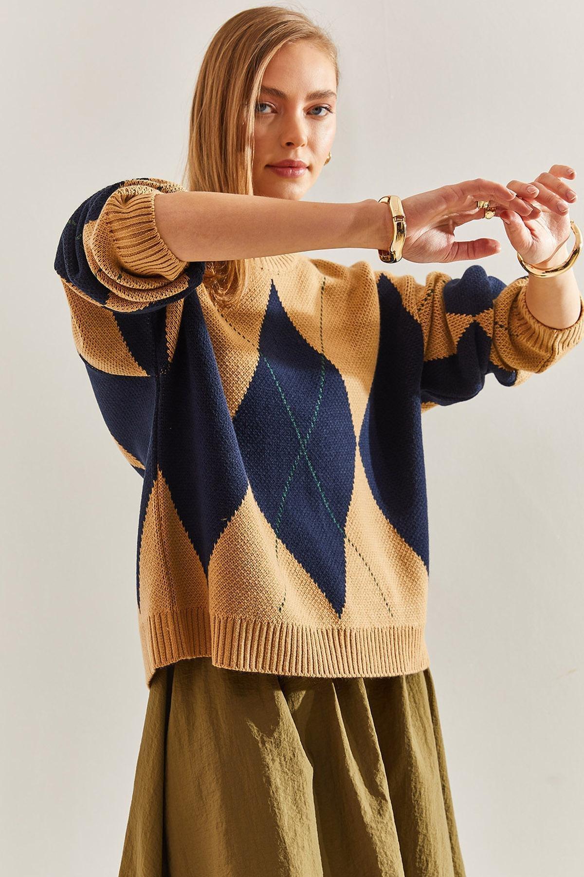 Multicolour Diamond Pattern Sweater, C101_5017, large image number 4