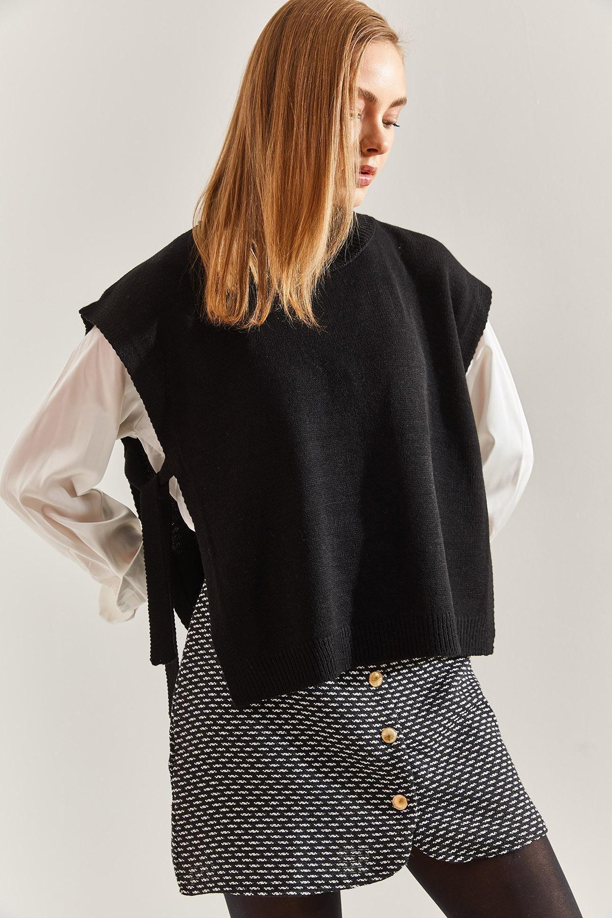Black Turtleneck Belt Tie Sweater, BLACK, large image number 4