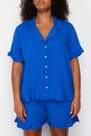 Trendyol - Blue Shirt Collar Frilly Woven Pajamas Set