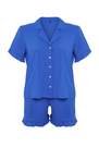 Trendyol - Blue Shirt Collar Frilly Woven Pajamas Set