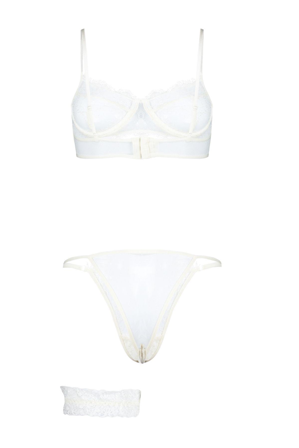 White Laced Capless Knitted Underwear Set, , large image number 5