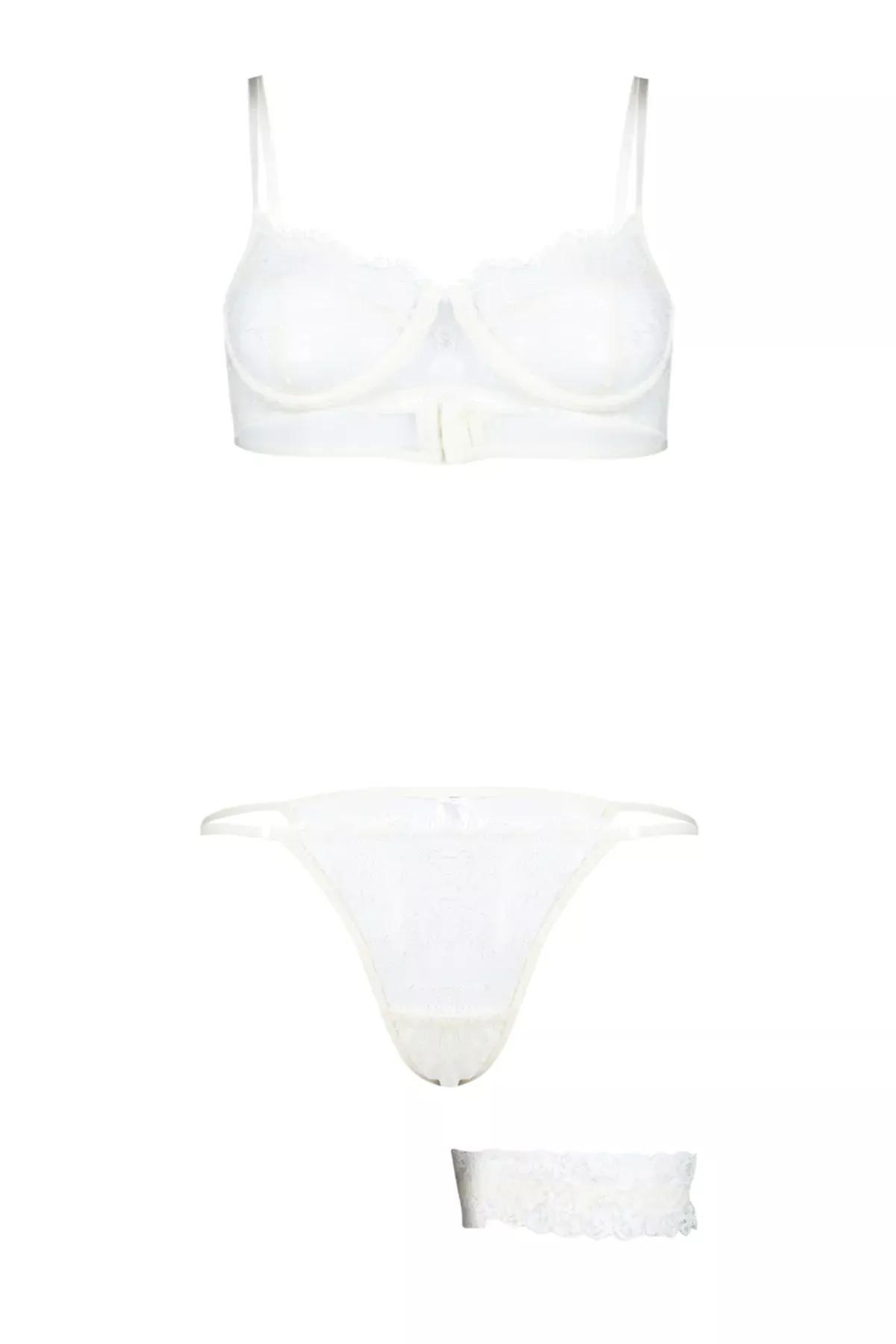 White Laced Capless Knitted Underwear Set, , large image number 6