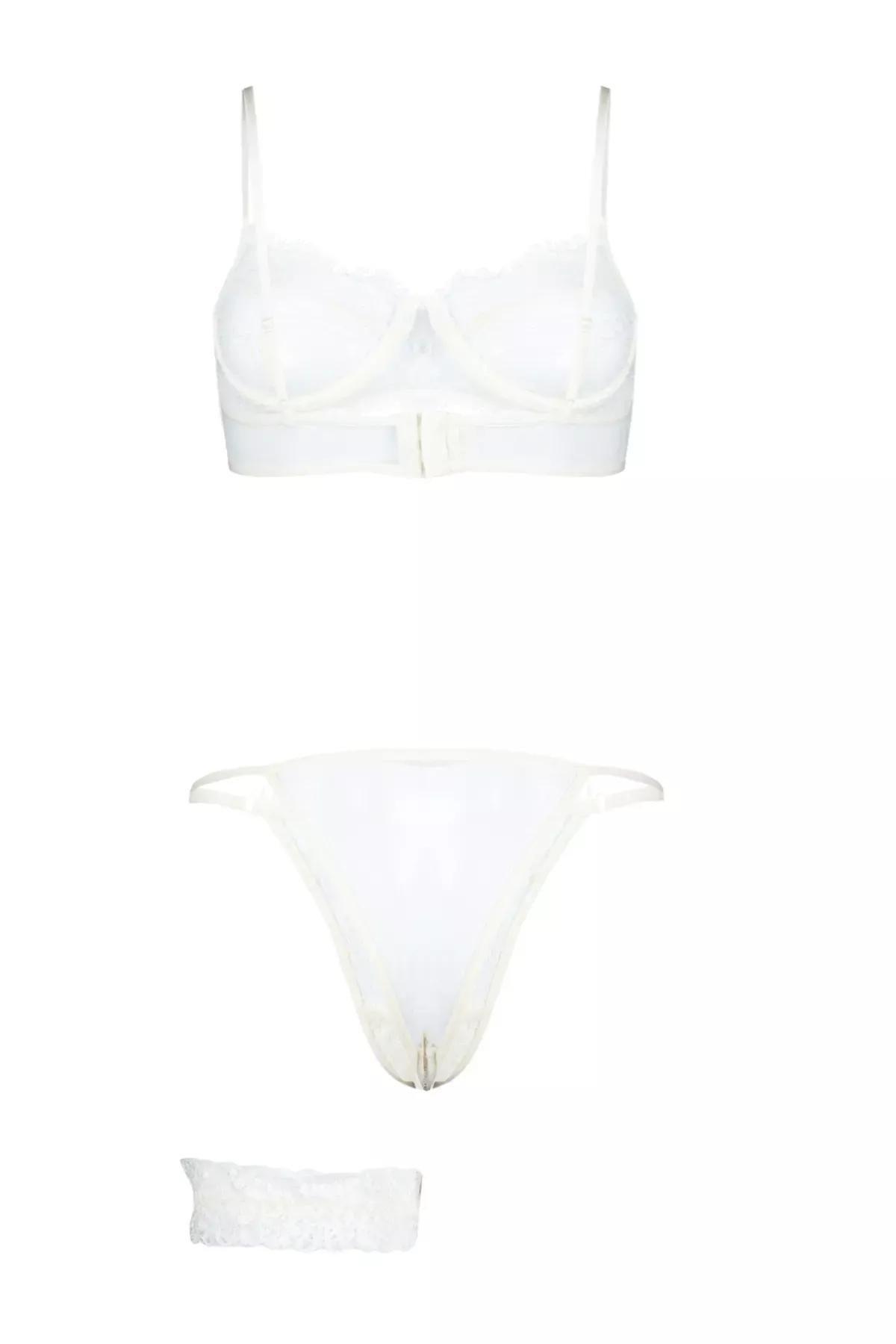 White Laced Capless Knitted Underwear Set, , large image number 7
