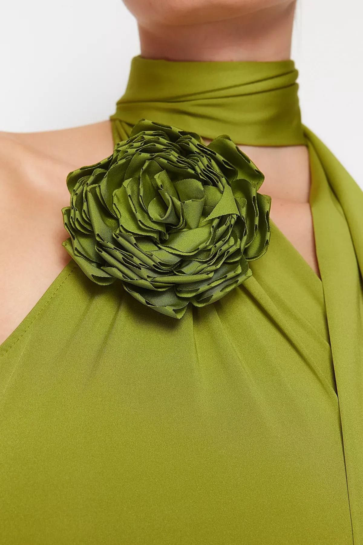 Green Fitted Detachable Occasion Wear Dress, , large image number 4
