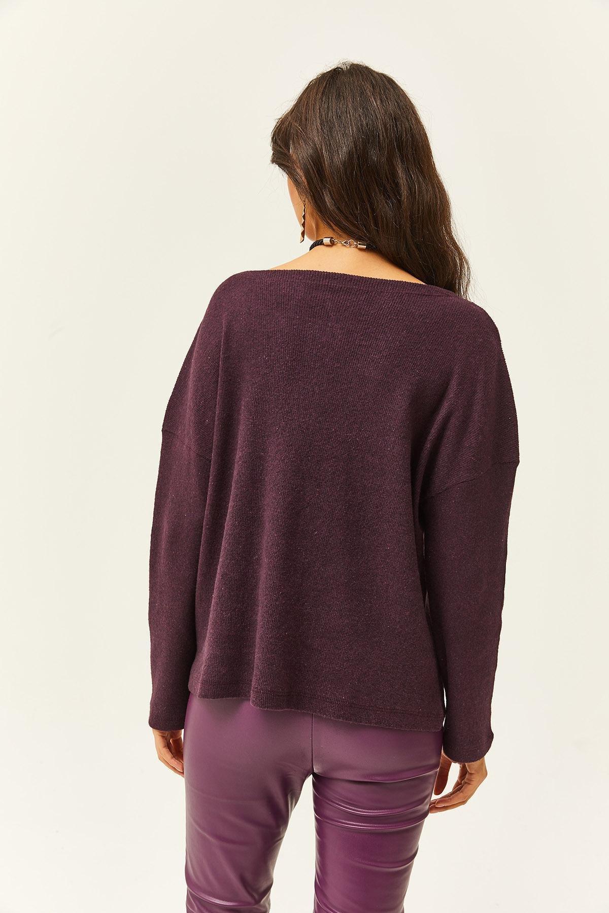 Womens Damson Button Raised Loose Sweater KZK-19000721, single, DAMSON, large image number 4
