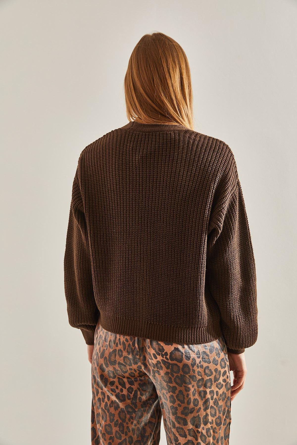 Brown Three-Button Knitted Cardigan, Brown, large image number 3