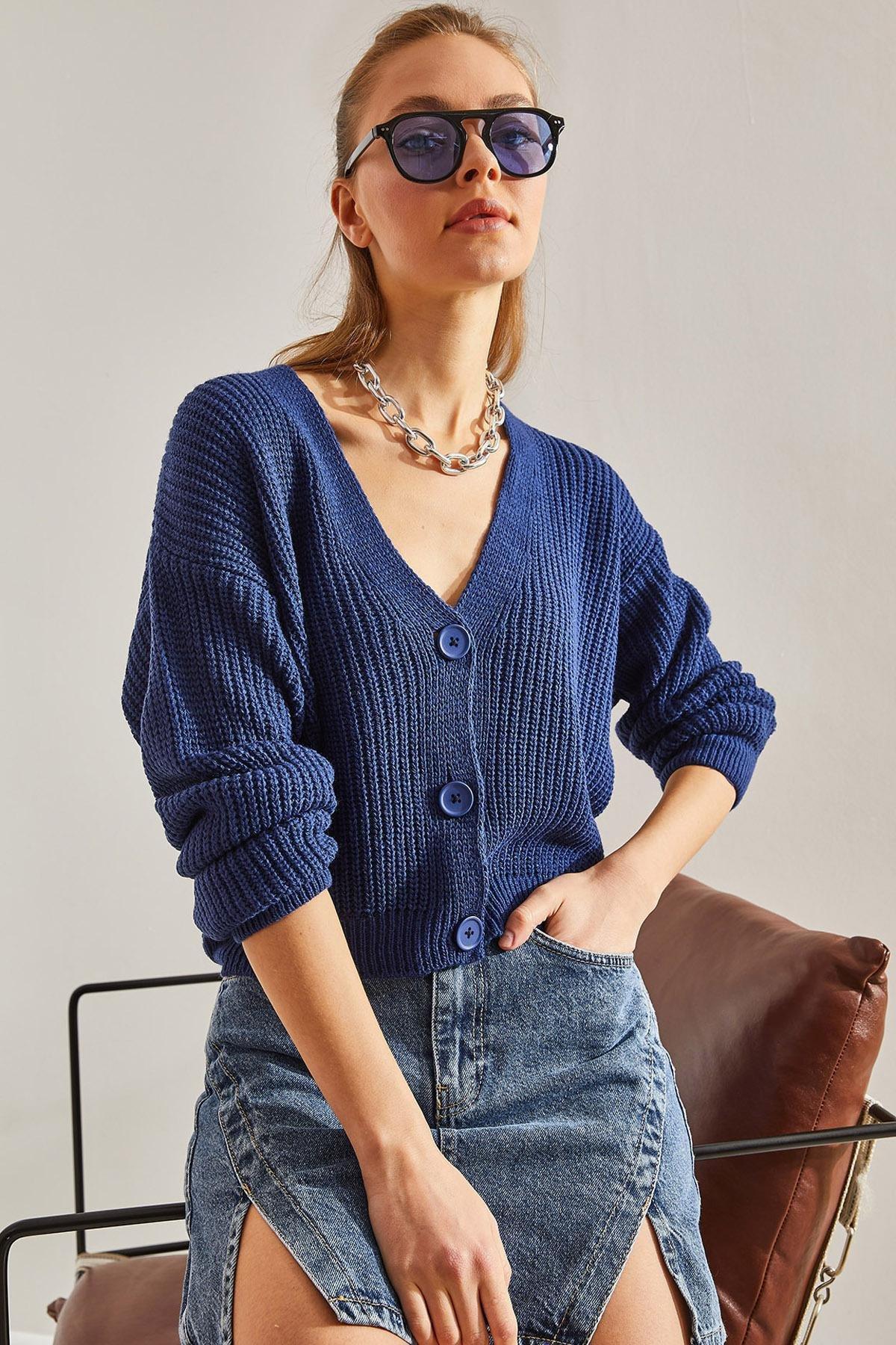 Navy Three-Button Knitted Cardigan, Navy blue, large image number 0