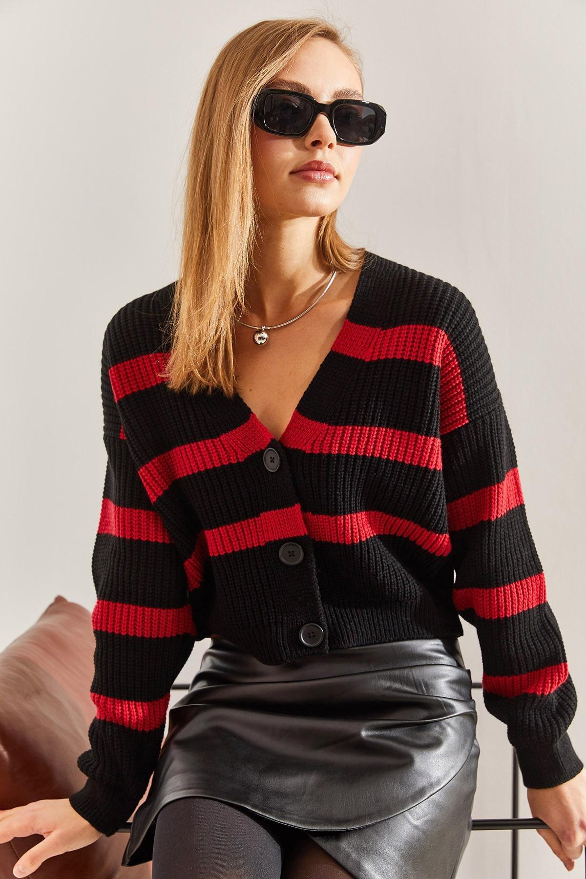 Multicolour Striped Knitted Cardigan, , large image number 1