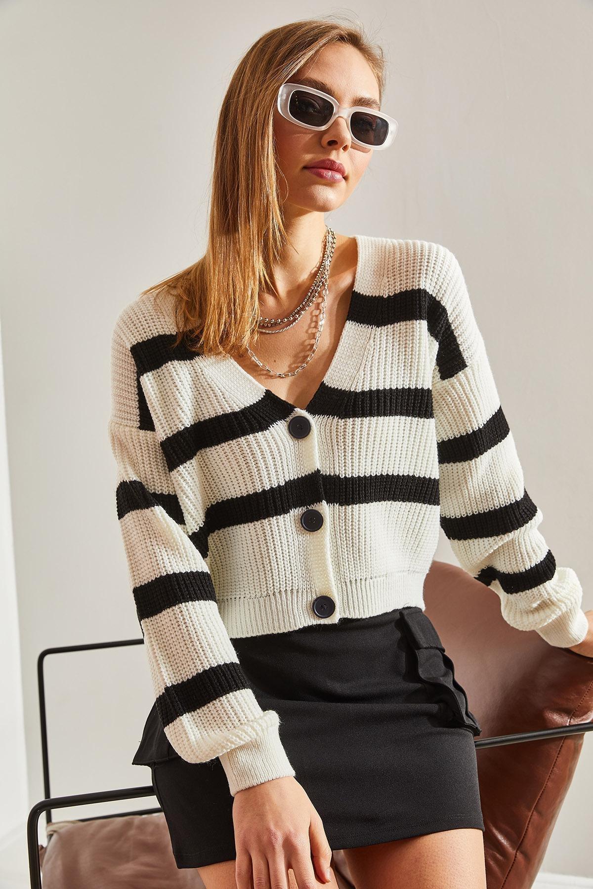 Multicolour Striped Knitted Cardigan, , large image number 1