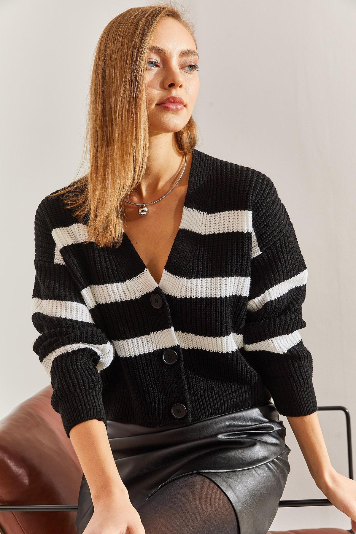 Multicolour Striped Knitted Cardigan, , large image number 0