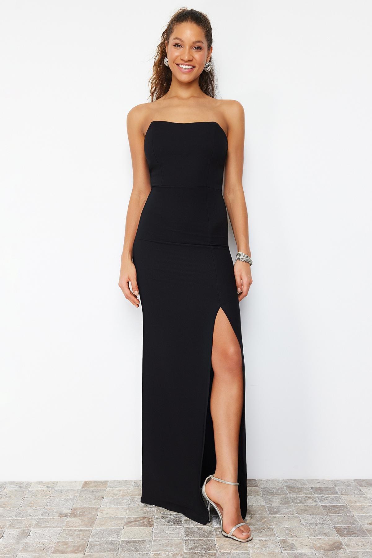 Black Body-fitting Woven Long Elegant Evening Dress TPRSS24AE00009, , large image number 0