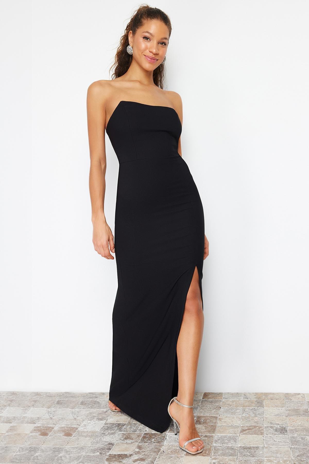 Black Body-fitting Woven Long Elegant Evening Dress TPRSS24AE00009, , large image number 2