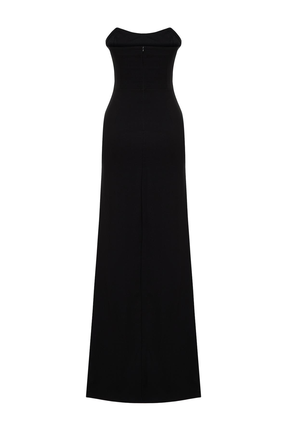 Black Body-fitting Woven Long Elegant Evening Dress TPRSS24AE00009, , large image number 6