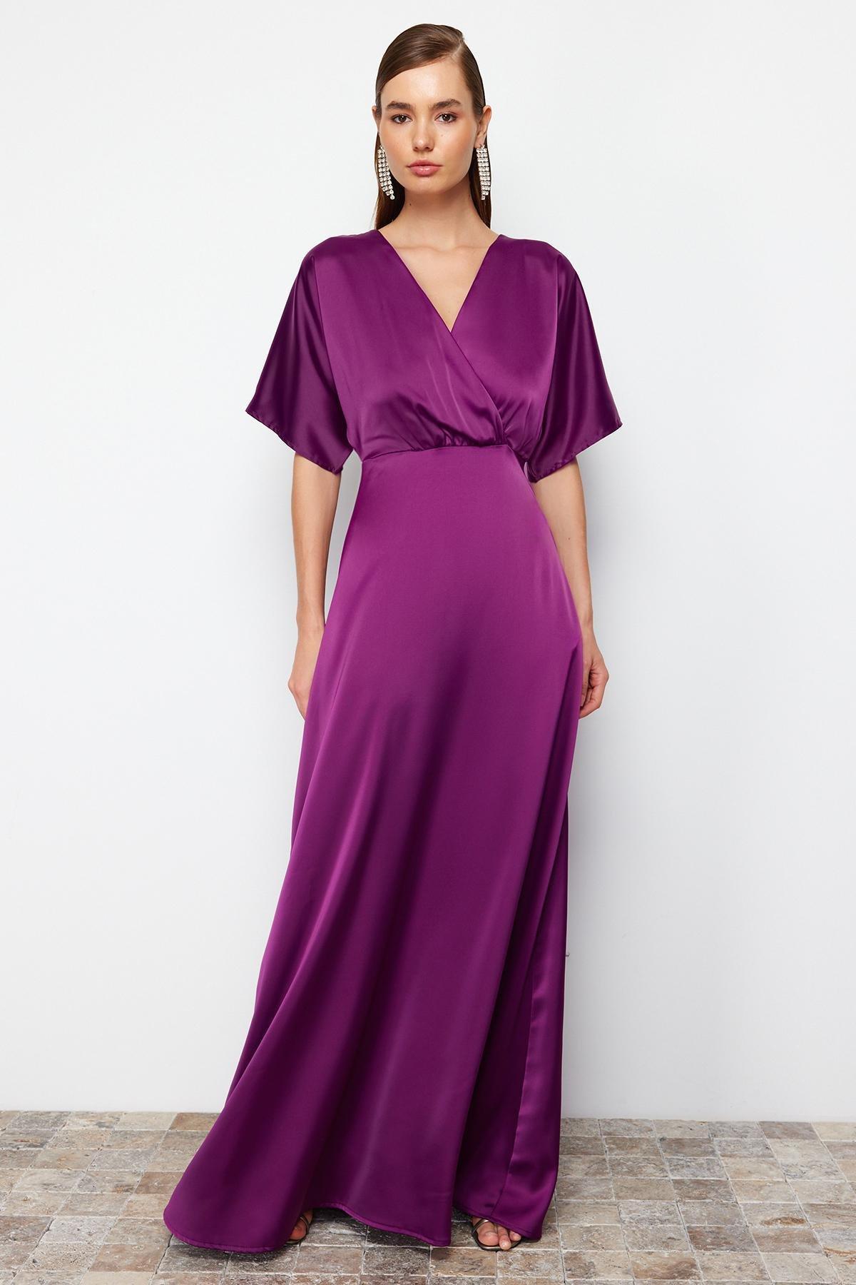 Damson Woven Satin Occasionwear Maxi Dress, , large image number 0