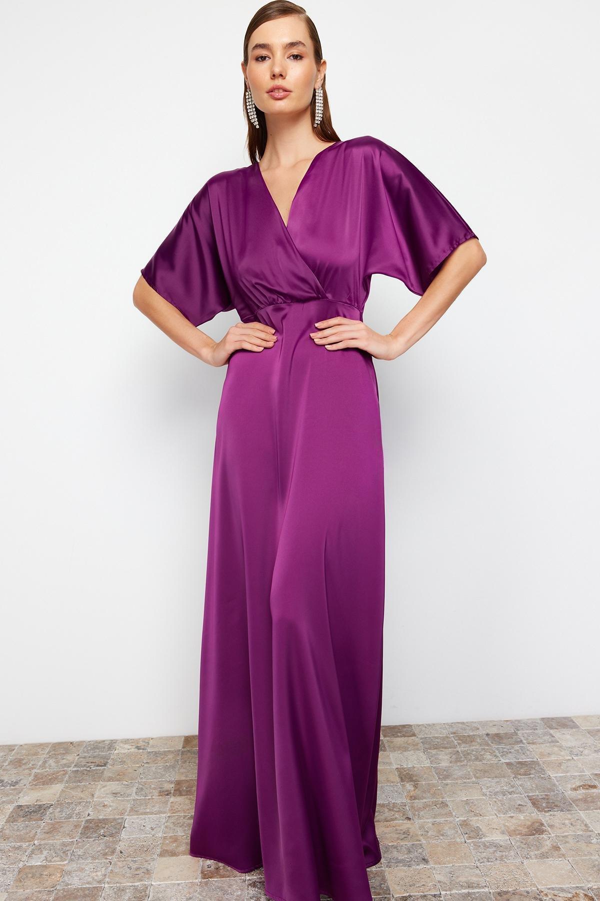 Damson Woven Satin Occasionwear Maxi Dress, , large image number 1