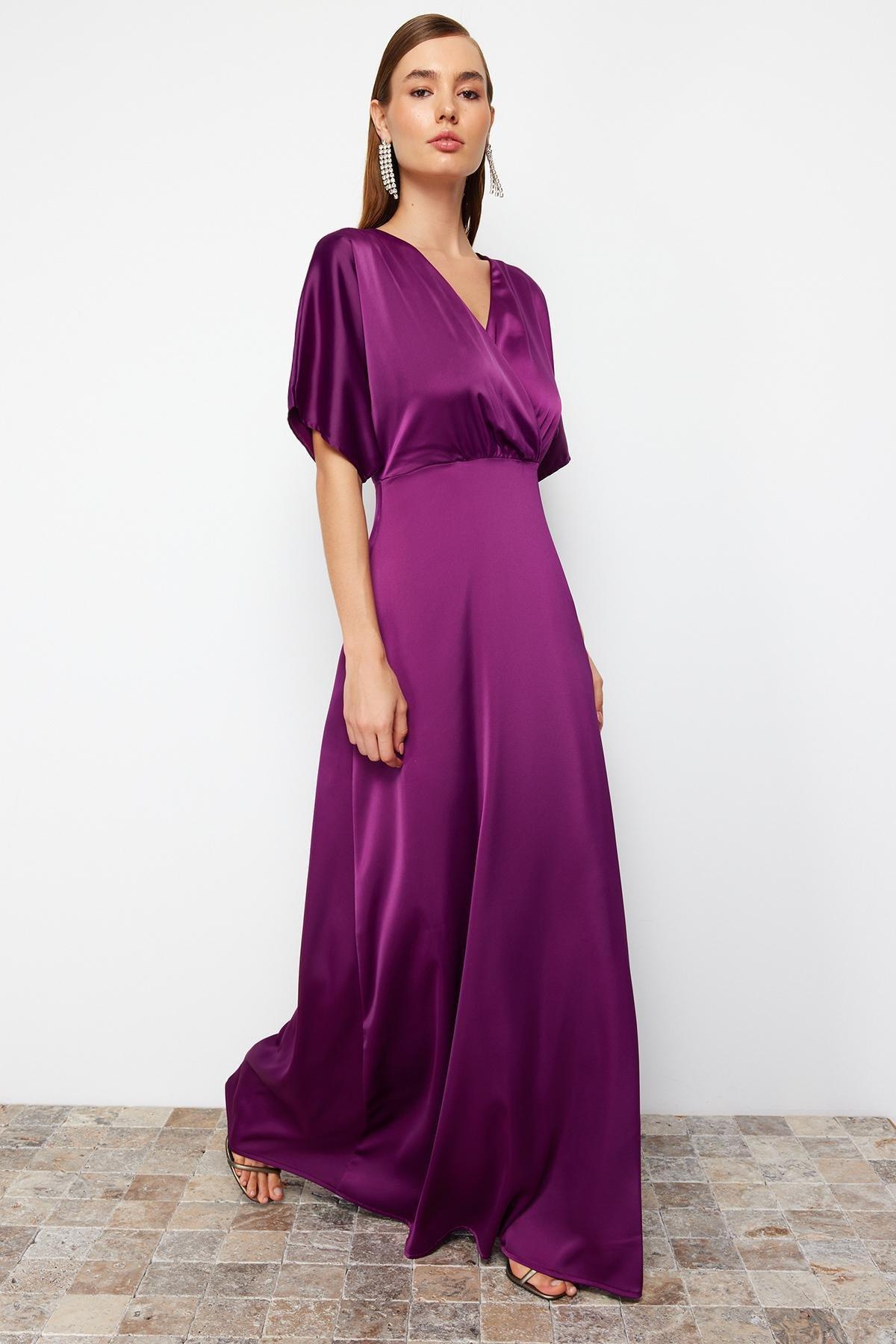 Damson Woven Satin Occasionwear Maxi Dress, , large image number 2