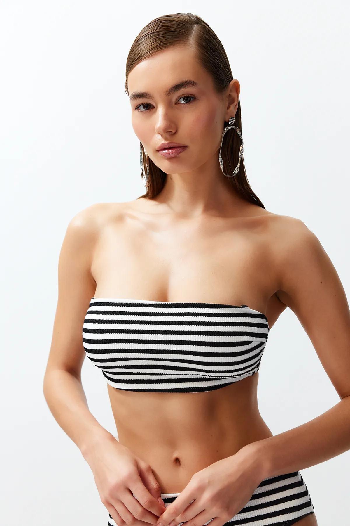 Black-White Strapless Textured Hipster Bikini Top TBESS24BU00152, single, , large image number 2