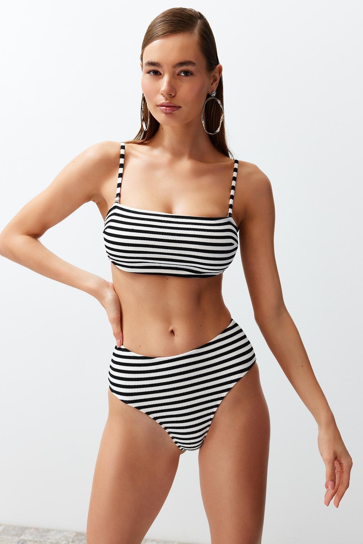 Black-White Textured High Waist High Leg Hipster Bikini Bottom TBESS24BA00129, Einzeln, , large image number 0