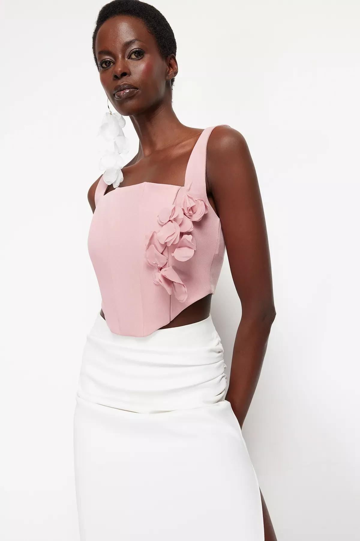 White Floral Accessories Corset Detailed Bustier, , large image number 1