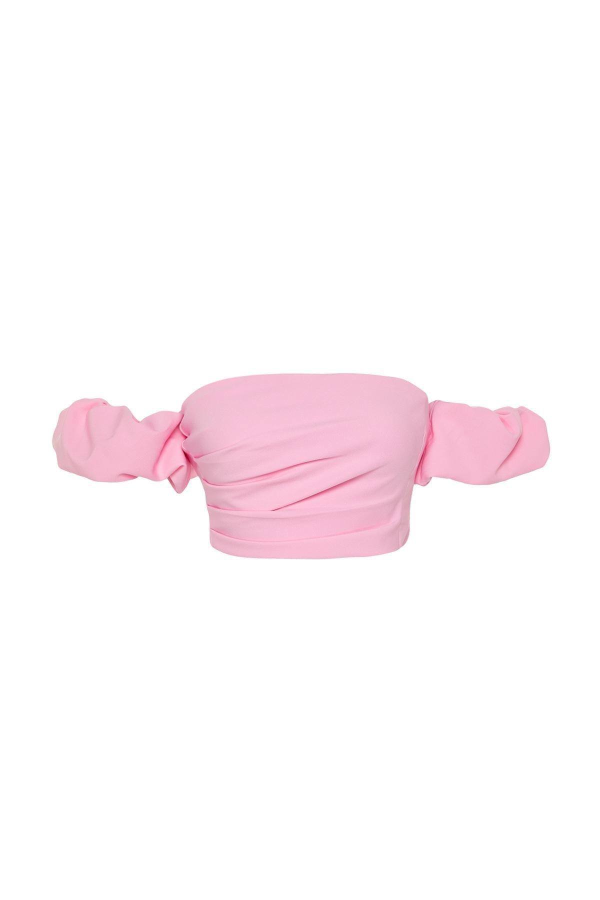 Pink Crop Woven Bustier, Pink, large image number 5