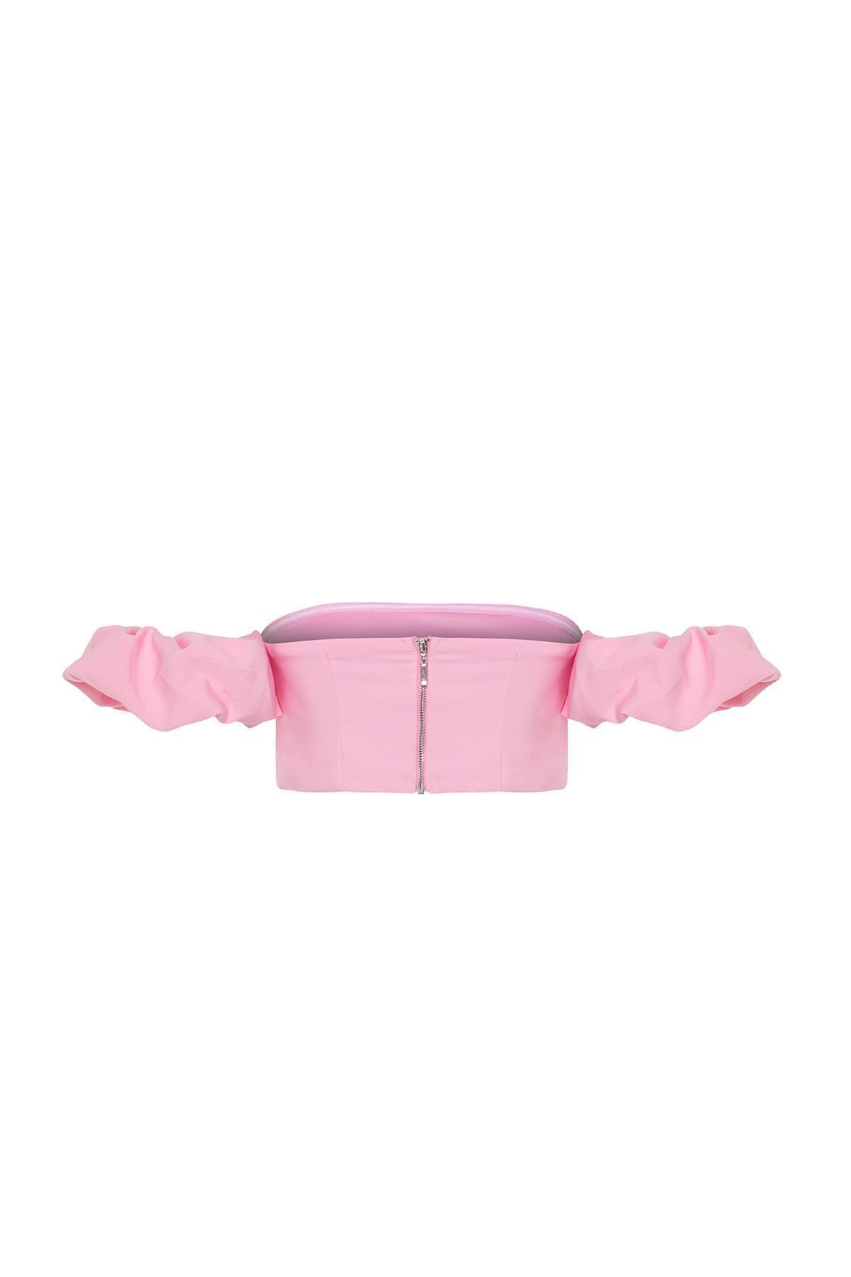 Pink Crop Woven Bustier, Pink, large image number 6