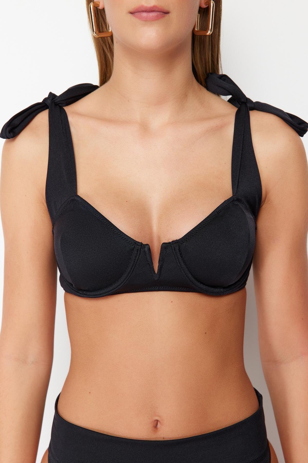Black Balcony Tie-Up Bikini Top TBESS24BU00156, single, , large image number 1