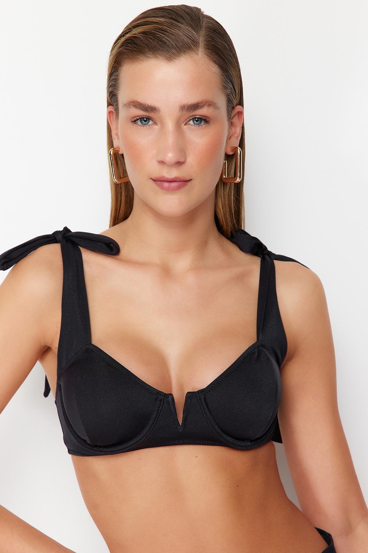 Black Balcony Tie-Up Bikini Top TBESS24BU00156, single, , large image number 3