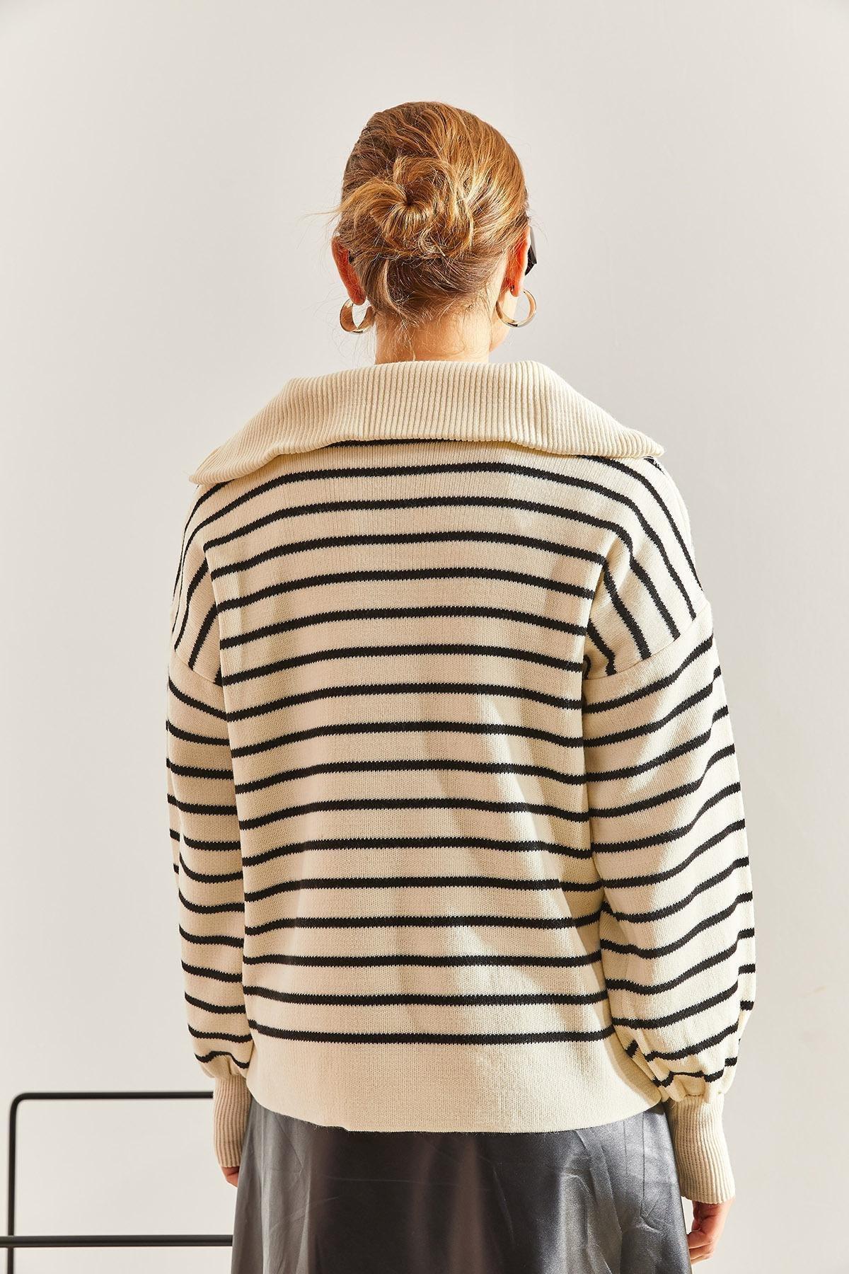 Multicolour Striped Zipper Sweater, , large image number 1