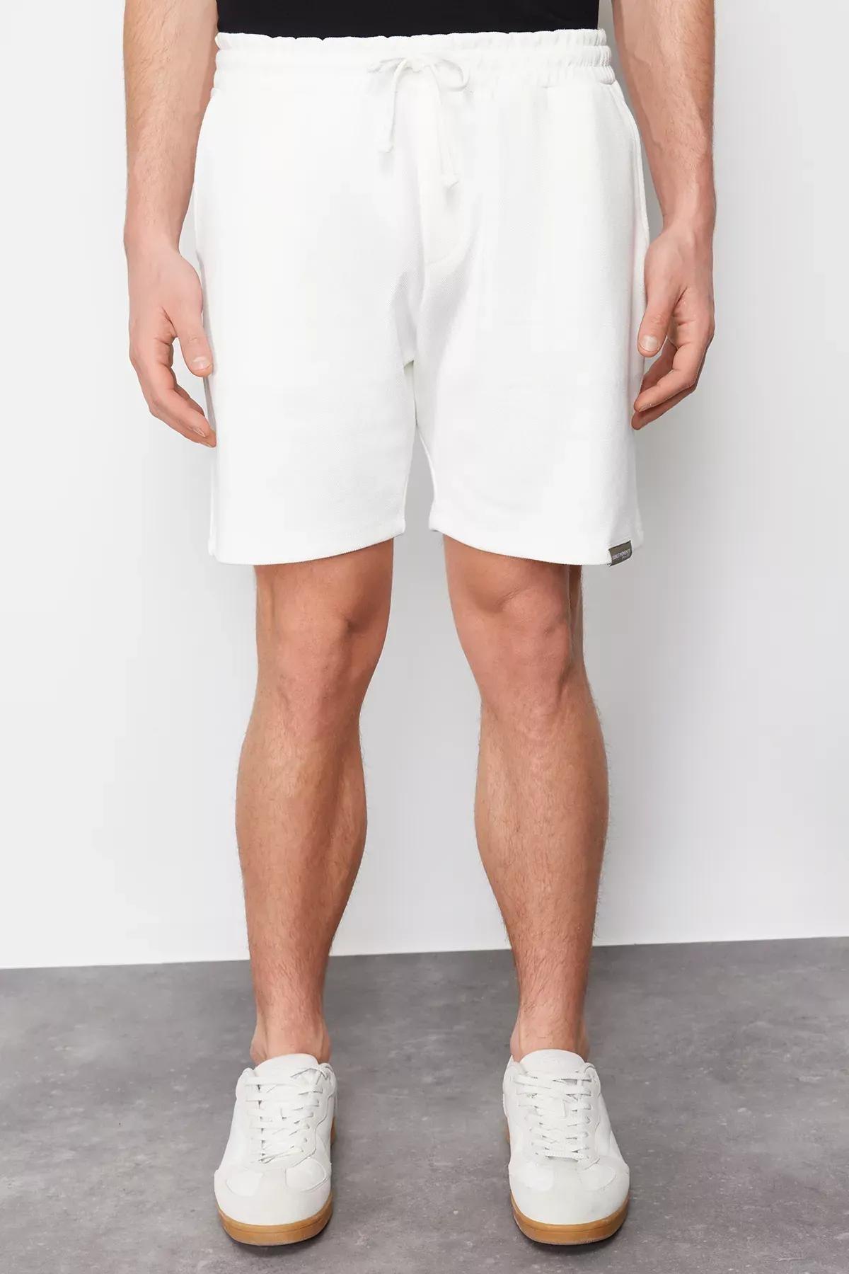 Beige Textured Shorts, , large image number 6