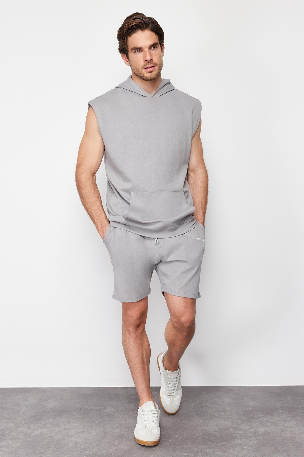 Gray Regular Cut Printed Shorts with Stitching Detail TMNSS24SR00023, C101_2632, large image number 0