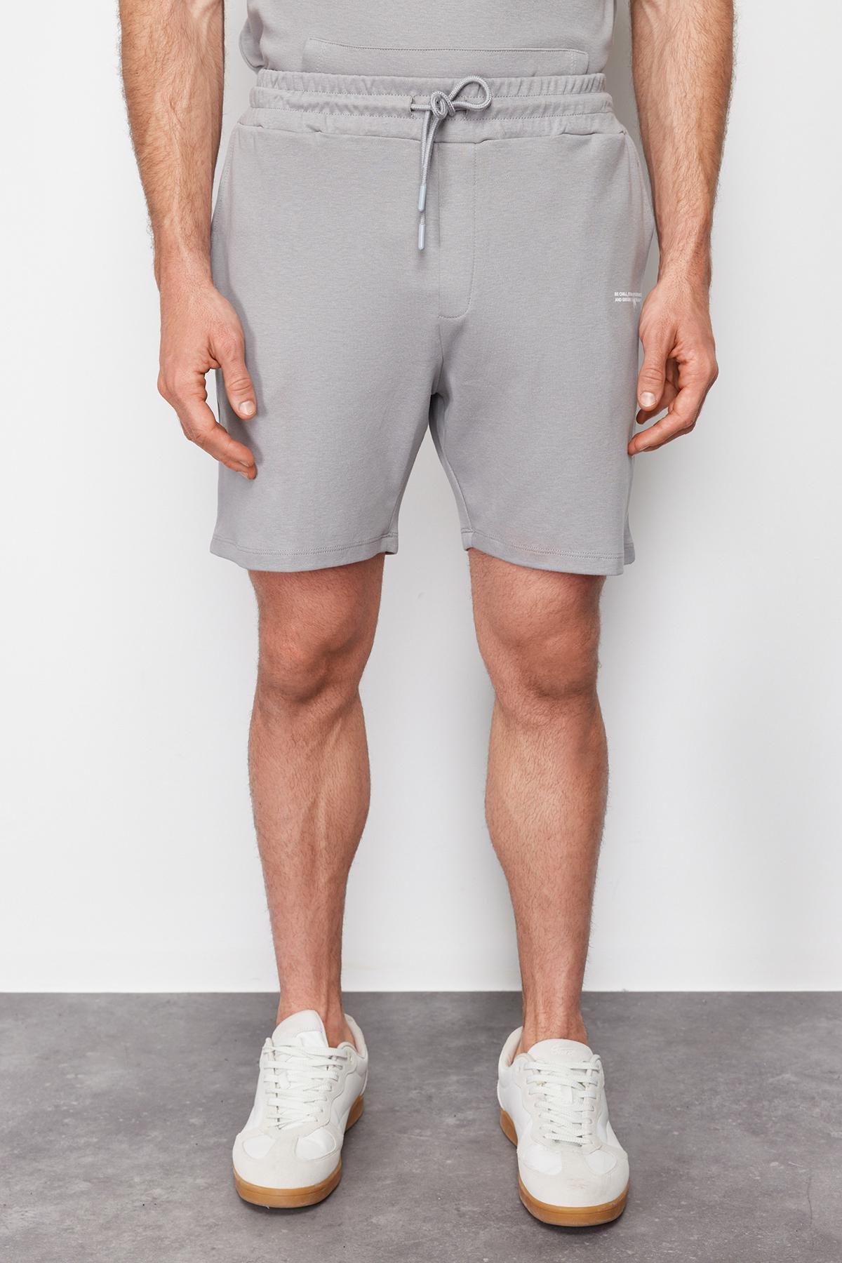 Gray Regular Cut Printed Shorts with Stitching Detail TMNSS24SR00023, C101_2632, large image number 2