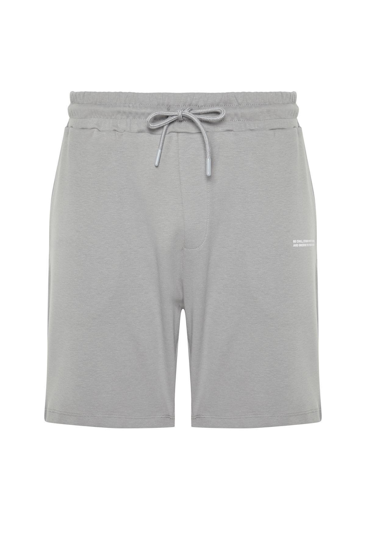 Gray Regular Cut Printed Shorts with Stitching Detail TMNSS24SR00023, C101_2632, large image number 4