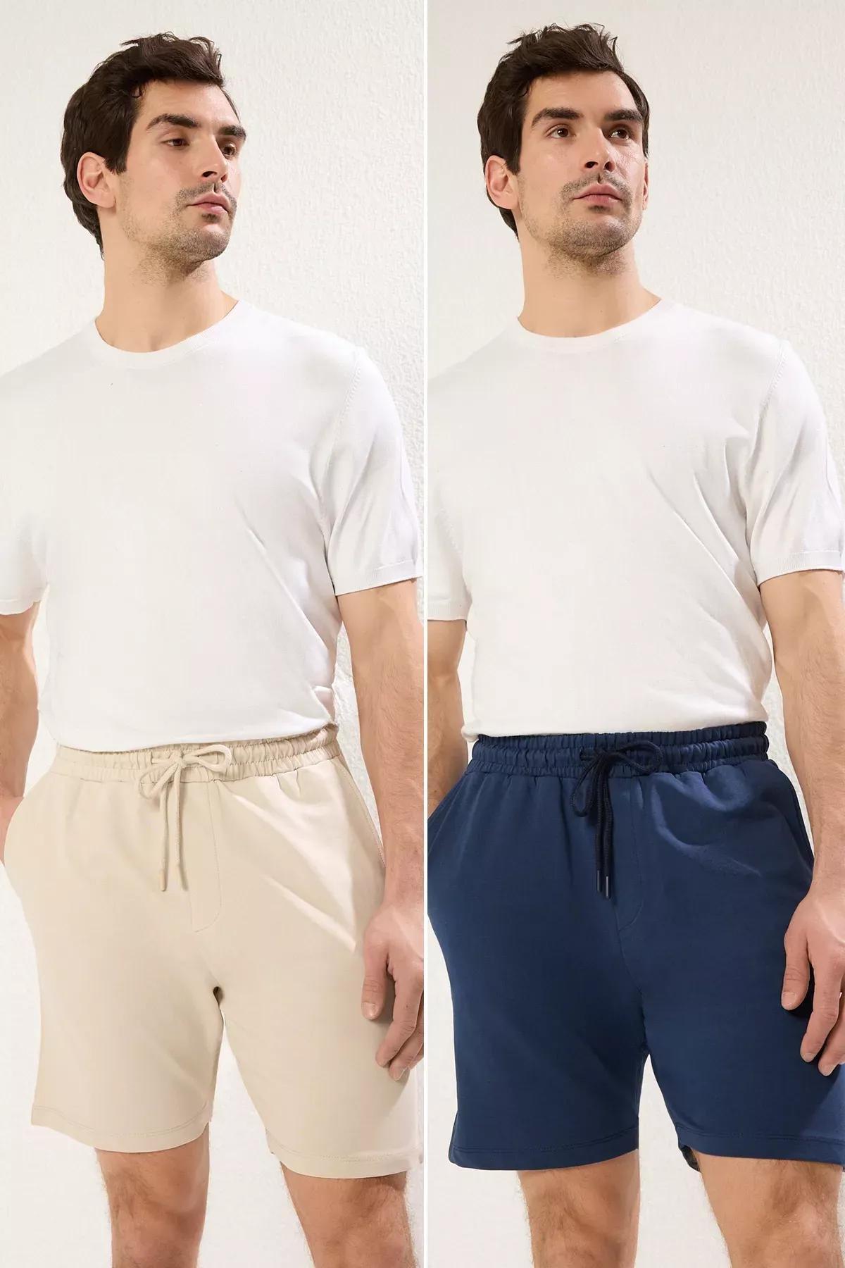 Navy-Beige Comfort Shorts, set of 2, , large image number 0