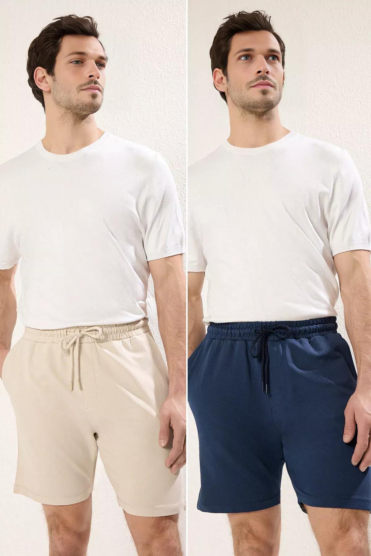 Navy-Beige Comfort Shorts, set of 2, , large image number 1