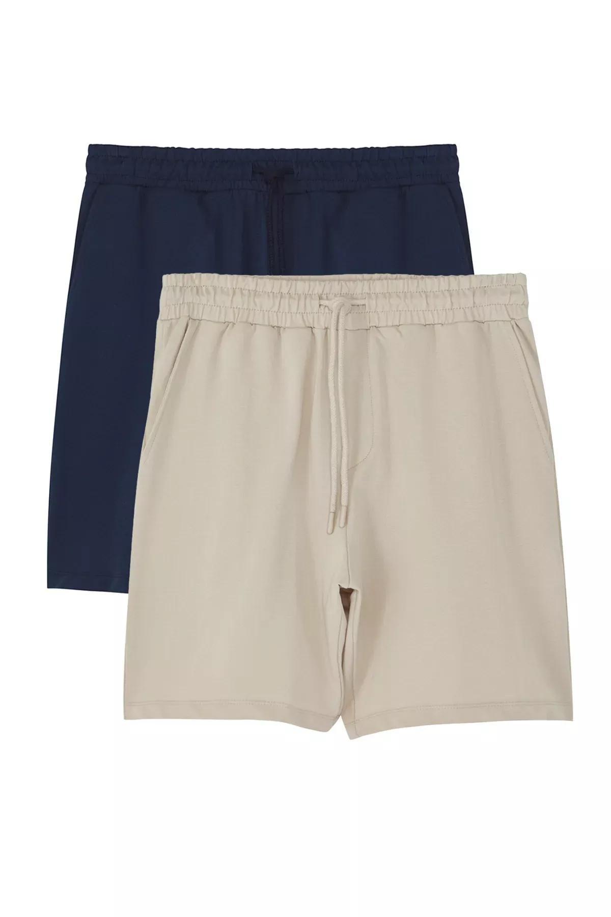 Navy-Beige Comfort Shorts, set of 2, Dark Blue-Stone, large image number 7