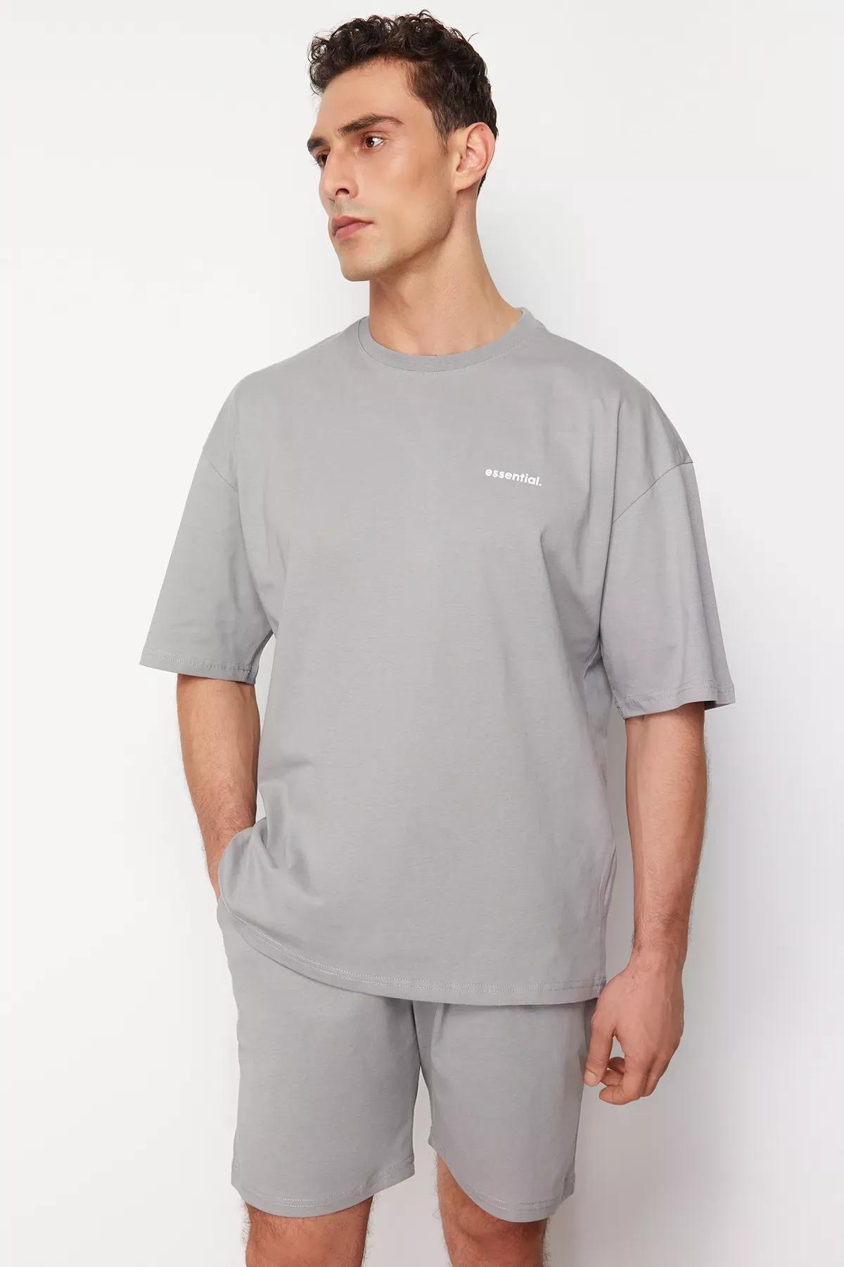 Grey Text Printed Tracksuit, Grey, large image number 1