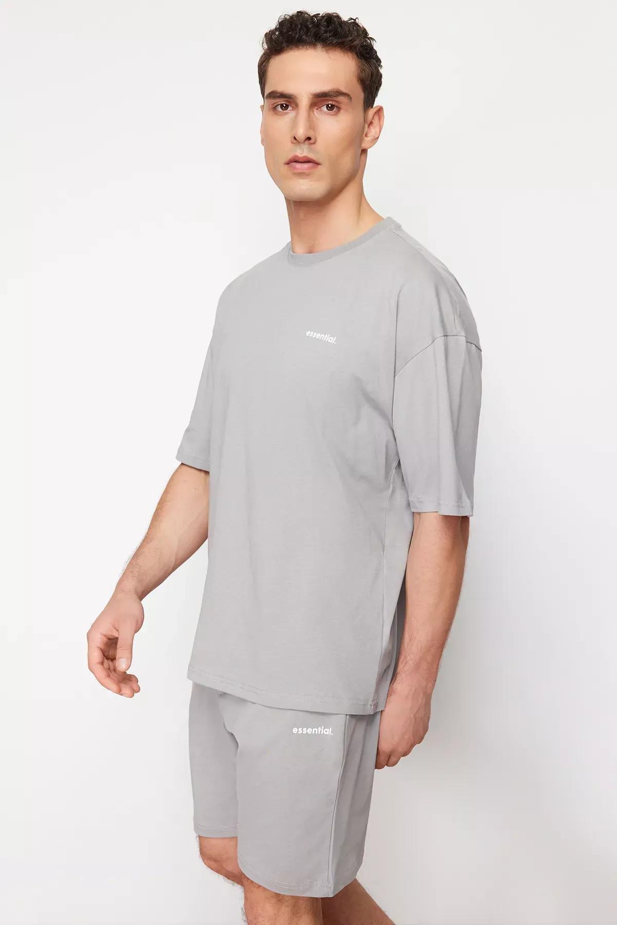 Grey Text Printed Tracksuit, Grey, large image number 2