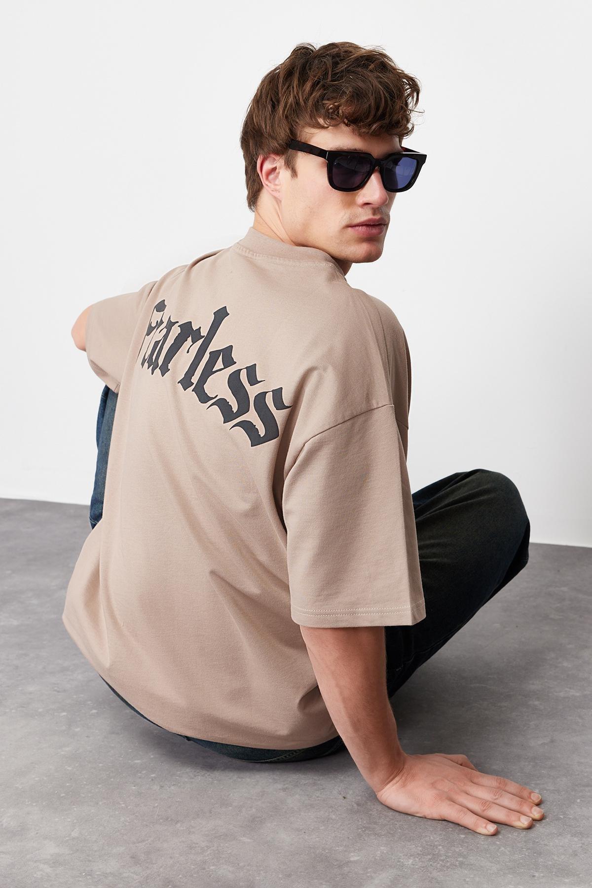 Mink Oversize Text Printed 100% Cotton Thick T-Shirt TMNSS24TS00102, , large image number 0