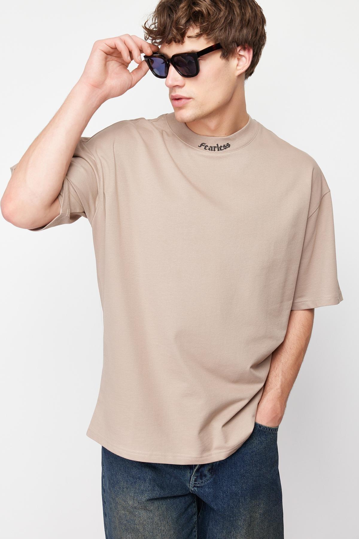 Mink Oversize Text Printed 100% Cotton Thick T-Shirt TMNSS24TS00102, , large image number 2