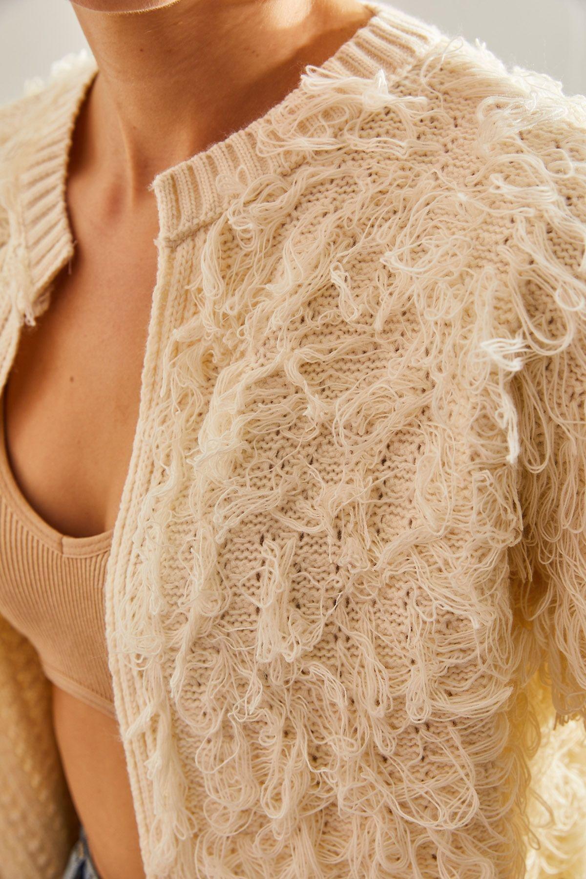 White Tasselled Knitted Cardigan, Cream, large image number 4