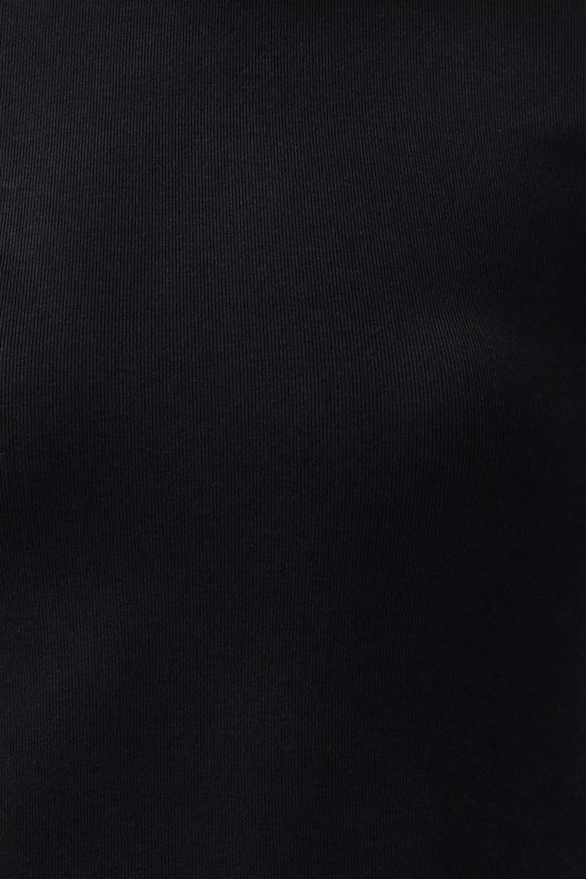 Black Colorblock Fitted Knit T-Shirt, BLACK, large image number 3